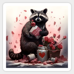 Raccoon with Valentines day trash poetry Sticker